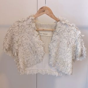 Yigal Azrouel cream chiffon silk feathered bolero